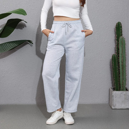 Weite Hosen für Frauen, Fleece-gefütterte Sweatpants, gerade Hosen, einfarbige Fitness-Jogginghosen, Reisezubehör-Basics