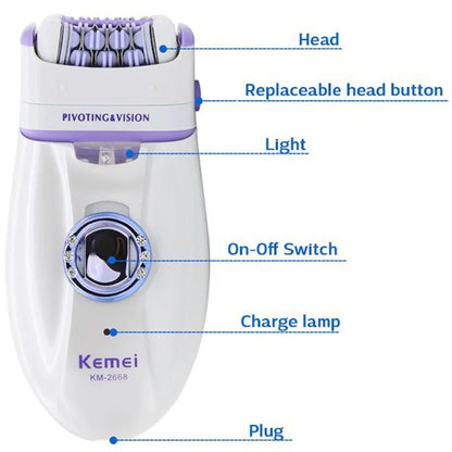 Kemei KM-2668 Damen Körper- und Gesichtsepilierer Wiederaufladbarer Rasierer Haarentferner für Frauen Elektrische Haarentfernungsmaschine für den Körper