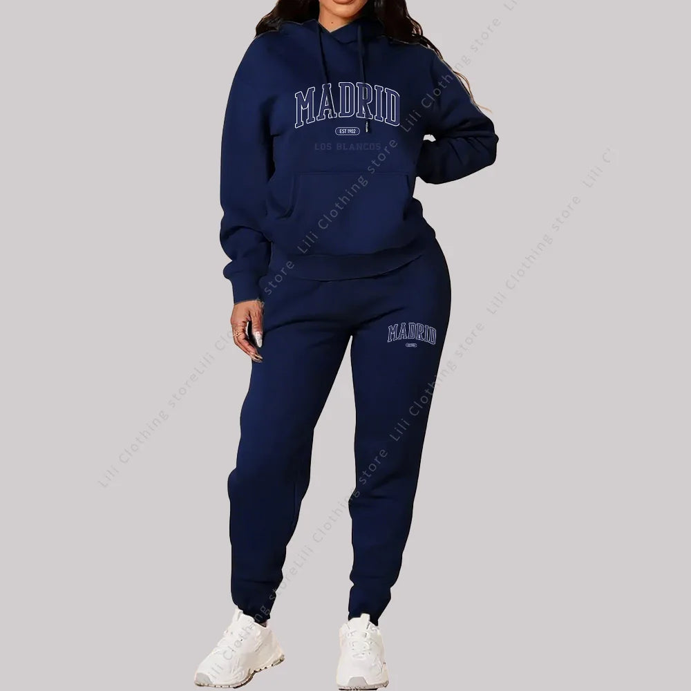 Neue Damen Trainingsanzüge Herbst Winter Hoodies Sweatshirts Sweatpants 2-teilige Outfits Madrid Druck Trend Sportbekleidung Damen Hosen Sets