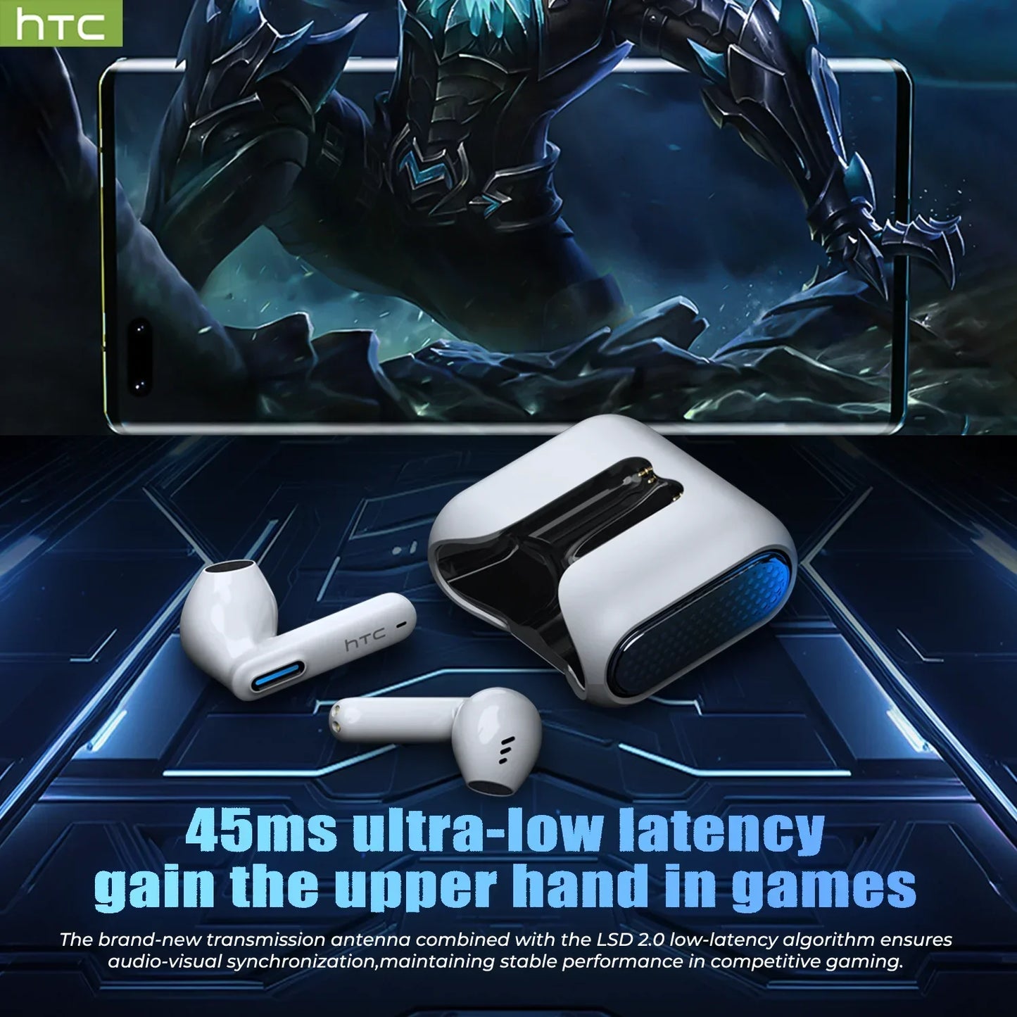 HTC NE49 Bluetooth-Kopfhörer V6.0 TWS Sport Wireless Kopfhörer Ultra geringe Latenz Gaming-Headset Ohrhörer Lange Lebensdauer