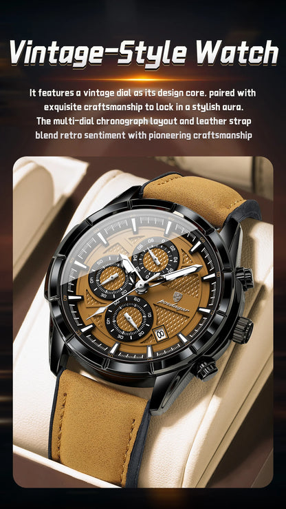 POEDAGAR Luxus Herrenarmbanduhr Quarz Original Leder Herren Uhren Datum Chronograph Wasserdicht Leuchtende Herrenuhr Männlich+Box