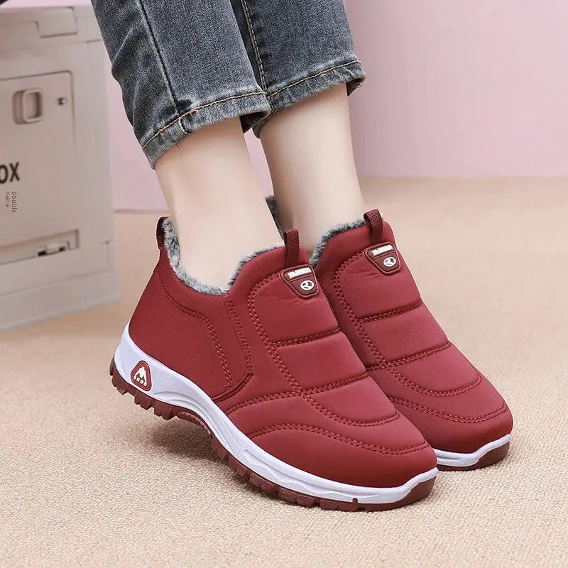 Winter Dickes Fleece Gefüttertes Leder Oberflächen Anti-Rutsch Warme Baumwollschuhe für Frauen Bequeme Flache Schuhe