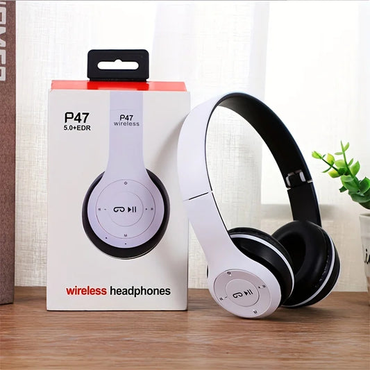 P47 Bluetooth 5.0 kabelloser Kopfhörer, faltbar, HIFI Stereo Bass Ohrhörer,  mit Mikrofon, USB-Adapter für iPhone und Spiele