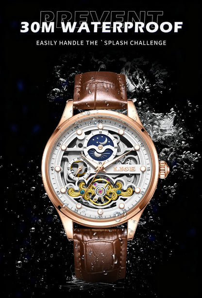 Neue LIGE Skelett Mechanische Automatik-Uhr Herren Tourbillon Sportuhr Freizeit Business Mond Armbanduhr Relojes Hombre