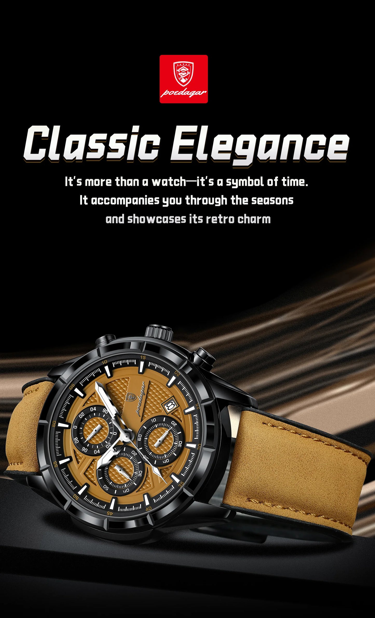 POEDAGAR Luxus Herrenarmbanduhr Quarz Original Leder Herren Uhren Datum Chronograph Wasserdicht Leuchtende Herrenuhr Männlich+Box