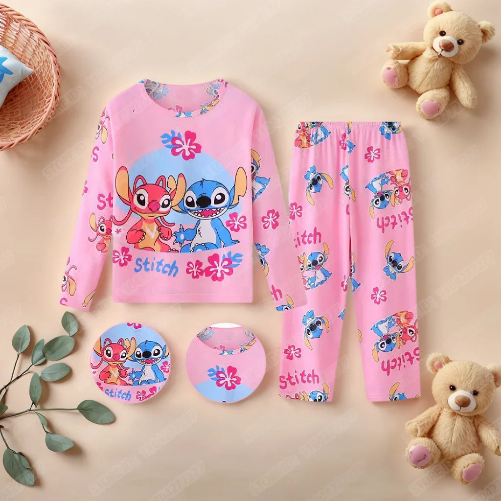 Kinder Anime Stitch Pyjama 2-teiliges Set für Jungen und Mädchen, Freizeitkleidung für zu Hause, lässlicher Schlafanzug, langärmliges Pyjama-Set, niedliches Geschenk