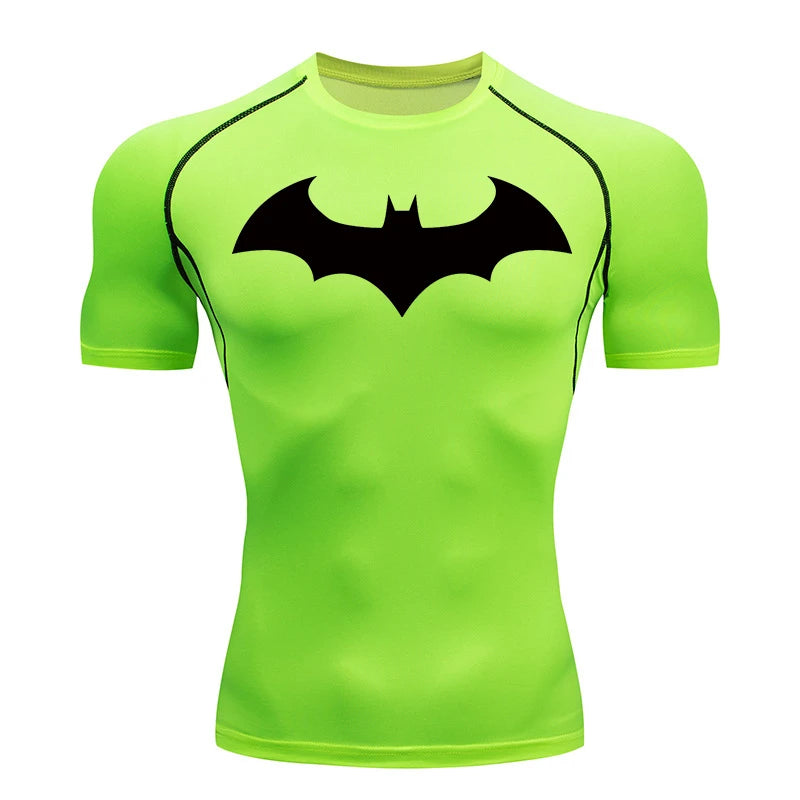 Camisetas de compresión con estampado de murciélago para hombre, rashguard de manga corta, camiseta de running para entrenamiento físico, camisetas deportivas de verano de secado rápido.