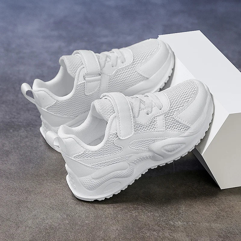 Weiße Kinder-Lederschuhe für Jungen und Mädchen, freizeitlich, Outdoor-Laufschuhe, atmungsaktives Mesh, Kinderschule Gehen, Sport, rutschfest