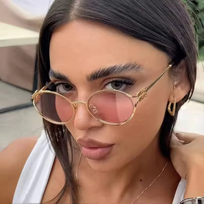 1-2 Stück Neue Modische Markensonnenbrille Retro Kleiner Rahmen Damen Herren Metall Cat-Eye-Brille Sonnenbrille mit UV-Schutz und Etui