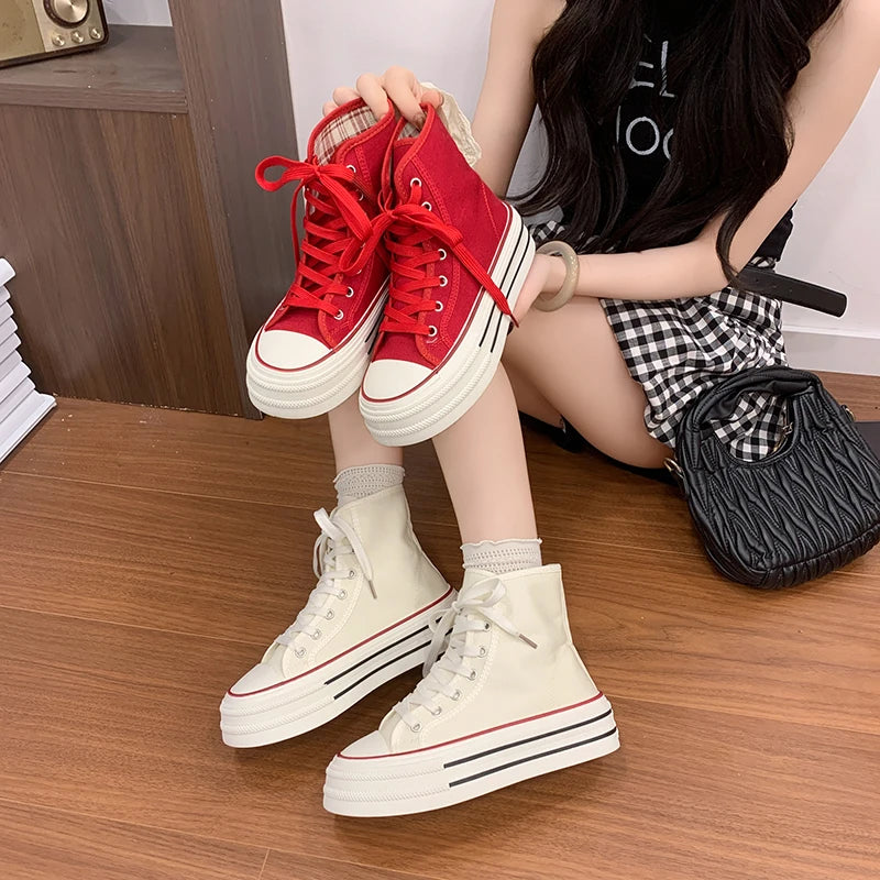 2026 Neue Mode Dicksohlige Kariert Nische INS Trendiges Design Lässige Vielseitige Dicksohlige Faltbare Canvas-Schuhe