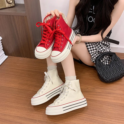 2026 Neue Mode Dicksohlige Kariert Nische INS Trendiges Design Lässige Vielseitige Dicksohlige Faltbare Canvas-Schuhe