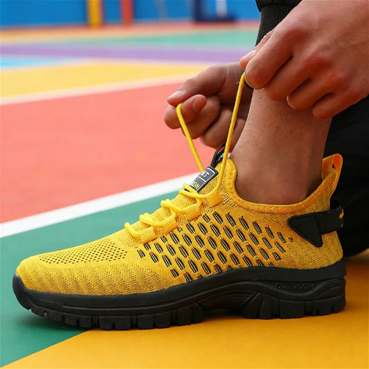 Modische gelbe Sportschuhe für Herren, atmungsaktive Mesh-Sneaker, leichte rutschfeste Outdoor-Laufschuhe, lässige Schuhe, modische Fitnessschuhe