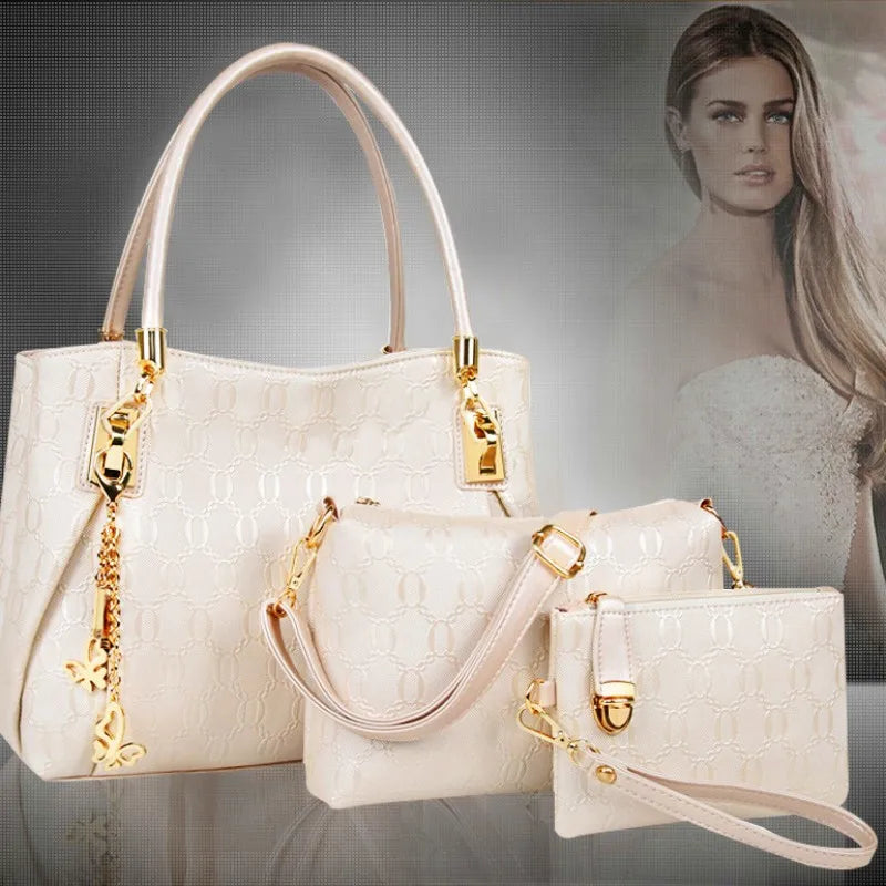 Damenhandtaschen 3-teiliges Set Damen Schultertasche Modische Geldbörse Vintage Kunst-Leder Tasche Handtasche mit großer Kapazität Schräg Schultertasche