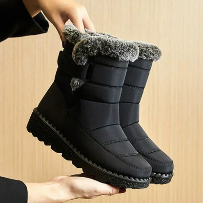 Wasserdichte Winterstiefel für Damen 2025 Neue Kunstfell-Langplüsch-Schneestiefel Damen Plateau-Schuhe Warme Baumwollstiefeletten für Paare