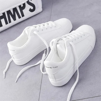 Damen Sneaker 2026 Mode Atmungsaktive Vulkanisierte Schuhe PU-Leder Plateau-Schuhe Weiße Schnürschuhe Lässige Schuhe Zapatos Mujer