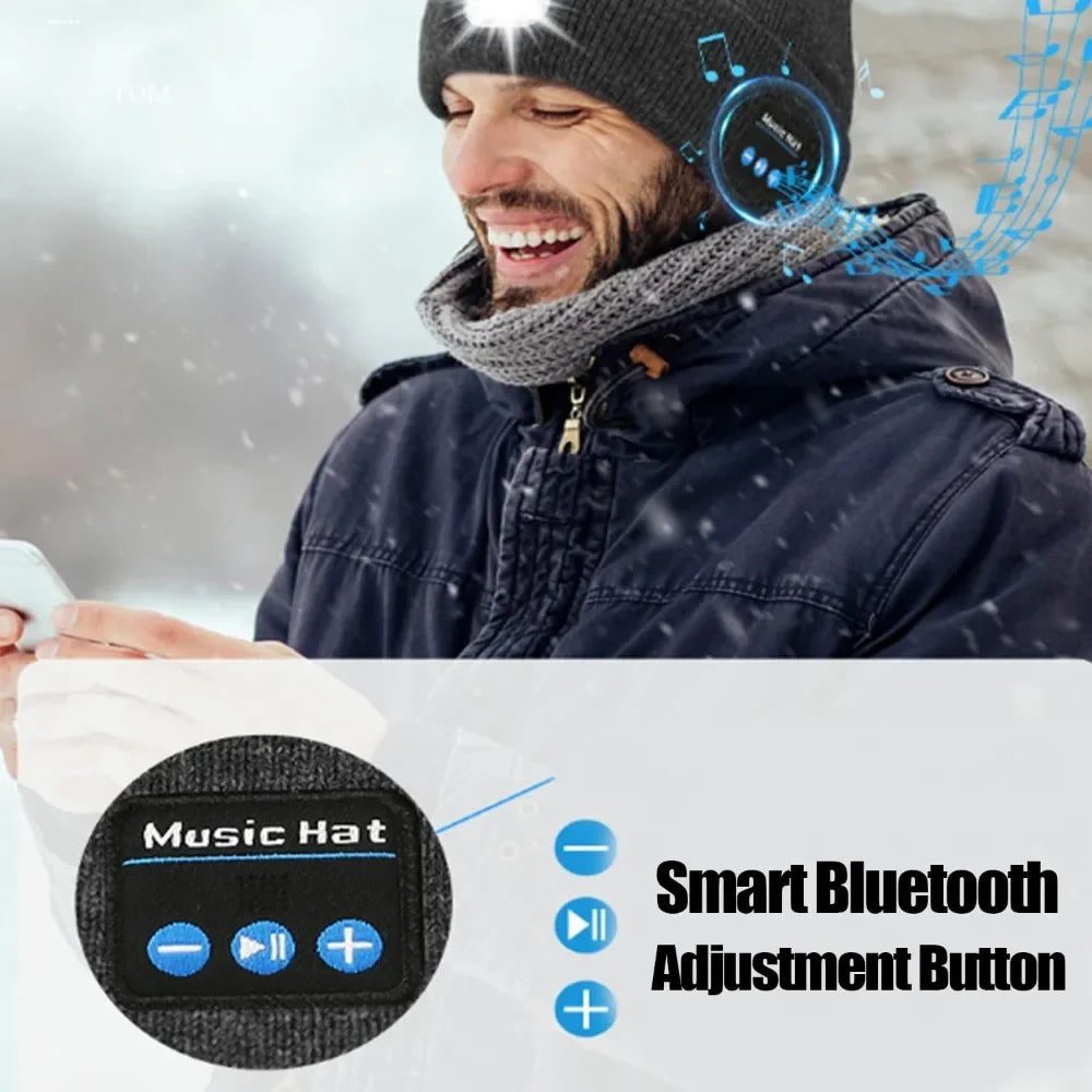 3-in-1 Bluetooth-Mütze, Bluetooth-Mütze mit Licht, Unisex 6 LED USB wiederaufladbar mit kabellosen Kopfhörern