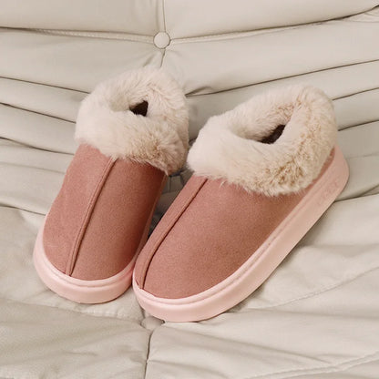 Dicke warme Plüsch-Schneestiefel für Frauen Winter 2025 Flauschige Kunstpelz-Baumwollschuhe für Damen Dicke Sohle Rutschfeste Komfort-Hausschuhe