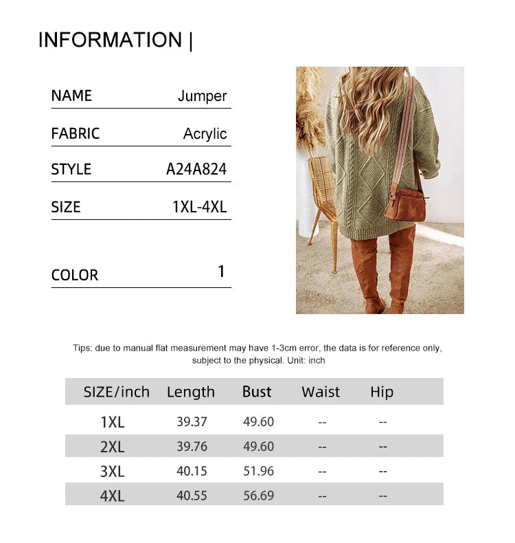 Neuankömmling Herbst/Winter Große Größen Damen Lässiges Lockeres Strickkleid mit Rundhalsausschnitt und langen Ärmeln Herbst/Winter Strickkleid