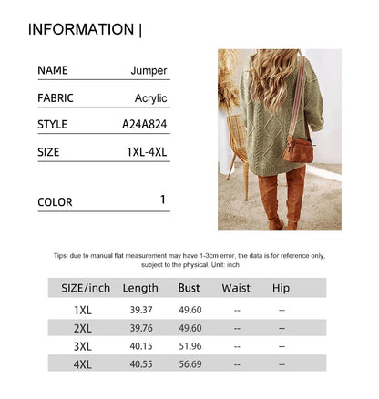 Neuankömmling Herbst/Winter Große Größen Damen Lässiges Lockeres Strickkleid mit Rundhalsausschnitt und langen Ärmeln Herbst/Winter Strickkleid