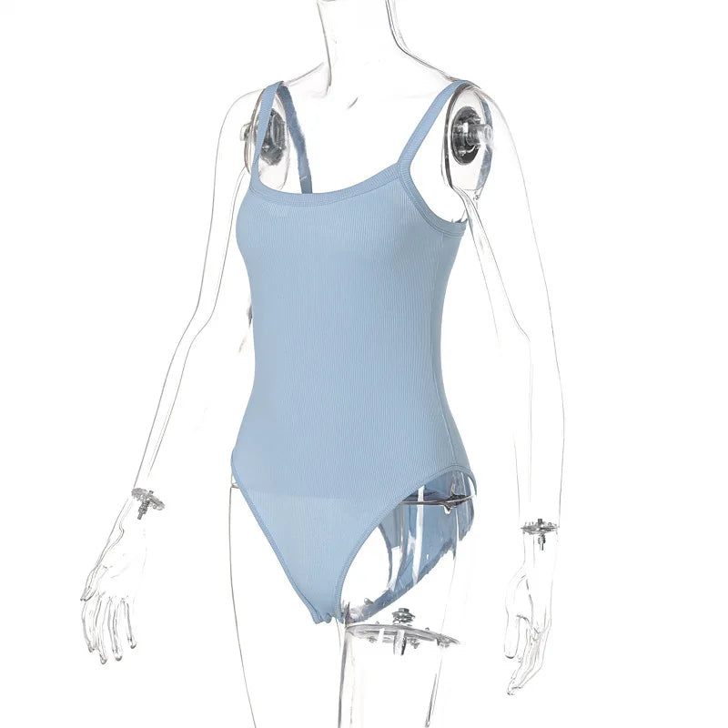 Träger festes Bodycon sexy Body lässig schlicht weißer Sommer-Body Damen Tops ärmelloser transparenter Body Jumpsuit eng