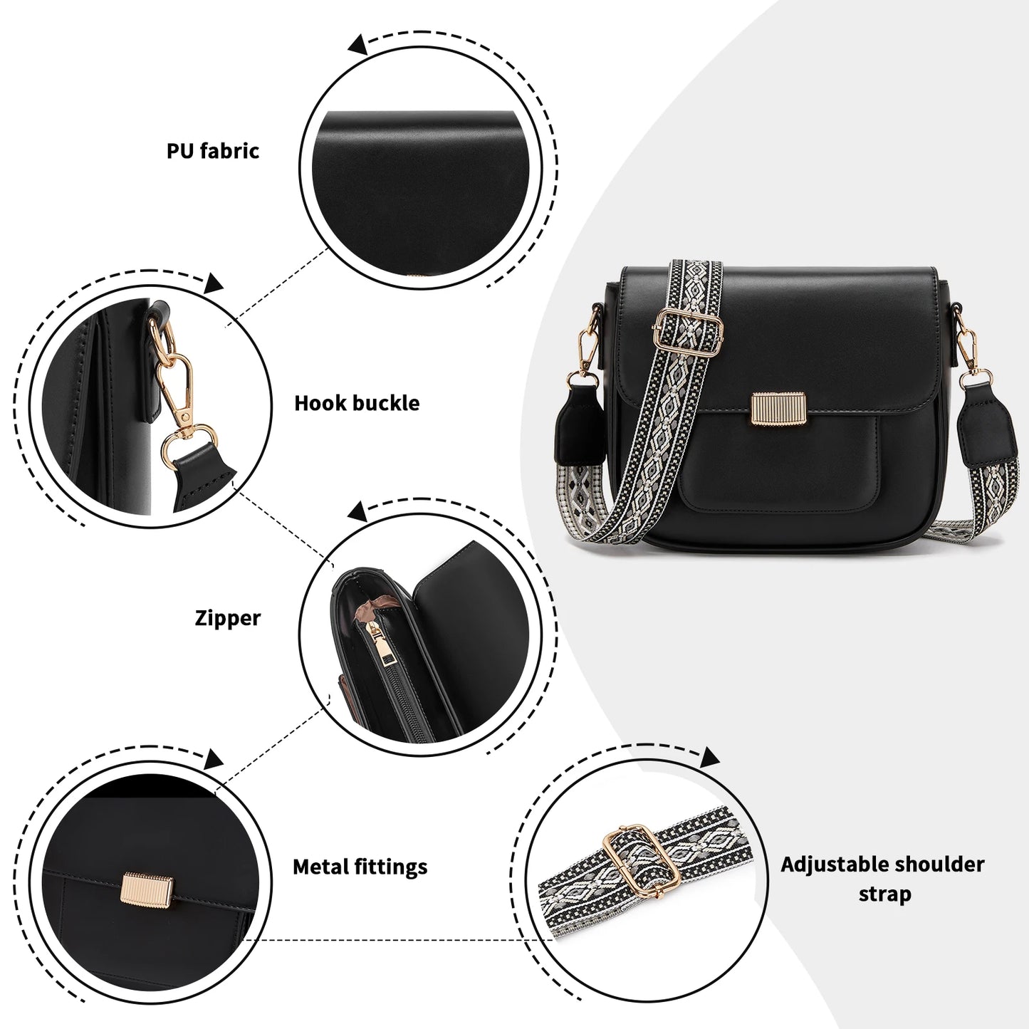 Miss Lulu DAMEN Umhängetasche Medium Schultertasche mit abnehmbarem Riemen für Frauen Mehrfarbig