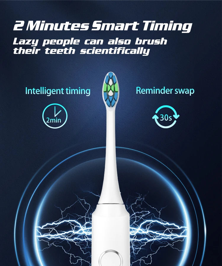 Sonic Elektrische Zahnbürsten für Erwachsene Smart-Timer Zahnbürste zur Zahnaufhellung IPX7 Wasserdicht 6 Austauschbare Bürstenköpfe Set