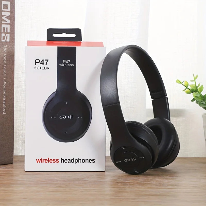P47 Bluetooth 5.0 kabelloser Kopfhörer, faltbar, HIFI Stereo Bass Ohrhörer,  mit Mikrofon, USB-Adapter für iPhone und Spiele