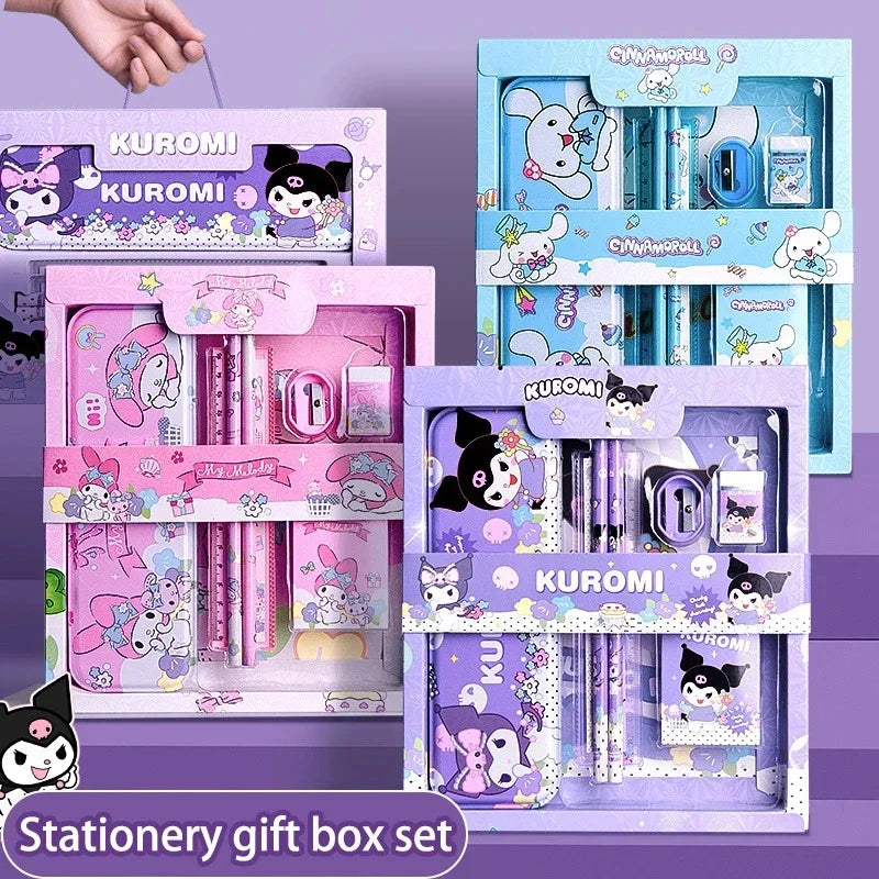 Sanrio 12-teiliges Kuromi Schreibwaren-Set Cinnamoroll My Melody Bleistifte Radiergummis Lineale Schüler Schulbedarf Lernmaterial Geschenke