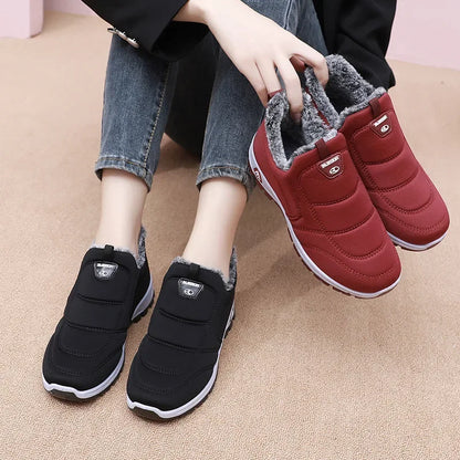 Winter Dickes Fleece Gefüttertes Leder Oberflächen Anti-Rutsch Warme Baumwollschuhe für Frauen Bequeme Flache Schuhe