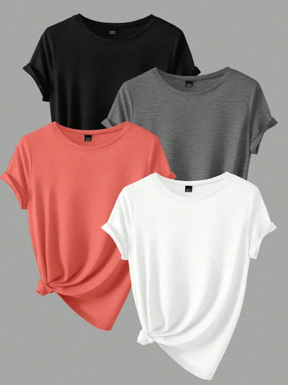 4 Stück Damen Trend T-Shirts Freizeit Sommer Tops Damenbekleidung Plus Size Kurzarm T-Shirt Kleidung für Frauen Tee Top Outfit