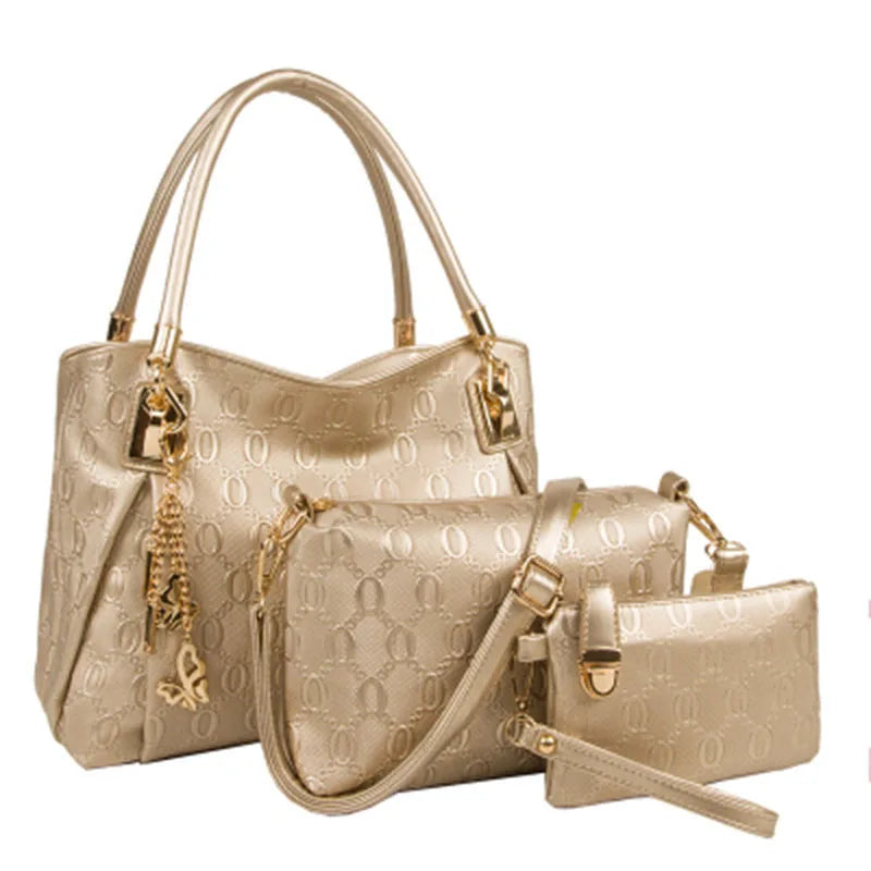 Damenhandtaschen 3-teiliges Set Damen Schultertasche Modische Geldbörse Vintage Kunst-Leder Tasche Handtasche mit großer Kapazität Schräg Schultertasche