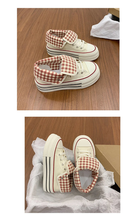 2026 Neue Mode Dicksohlige Kariert Nische INS Trendiges Design Lässige Vielseitige Dicksohlige Faltbare Canvas-Schuhe