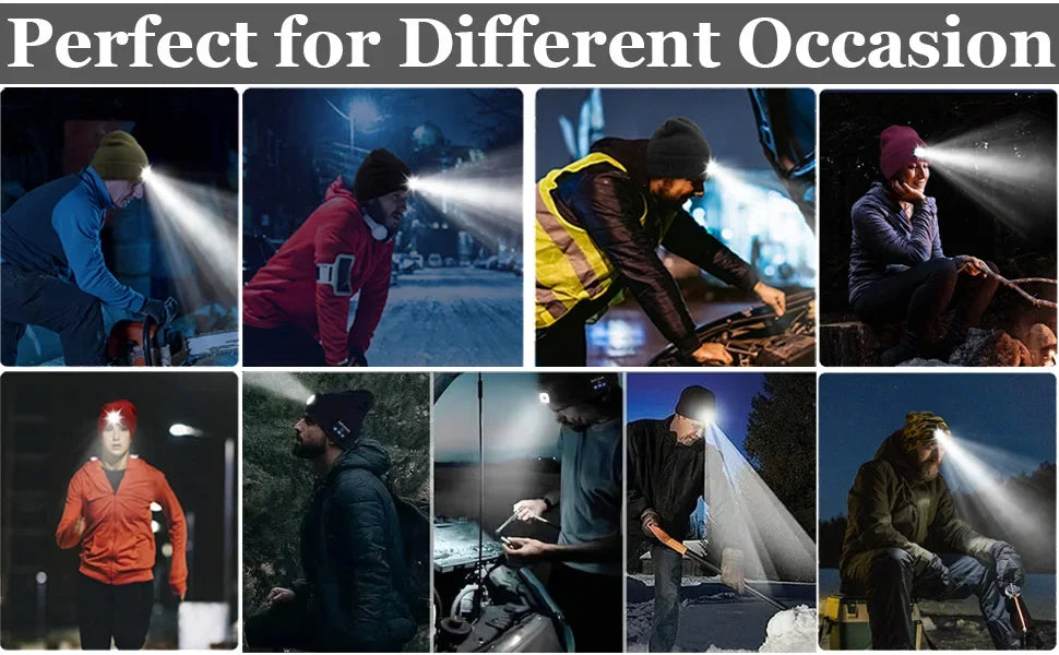 3-in-1 Bluetooth-Mütze, Bluetooth-Mütze mit Licht, Unisex 6 LED USB wiederaufladbar mit kabellosen Kopfhörern