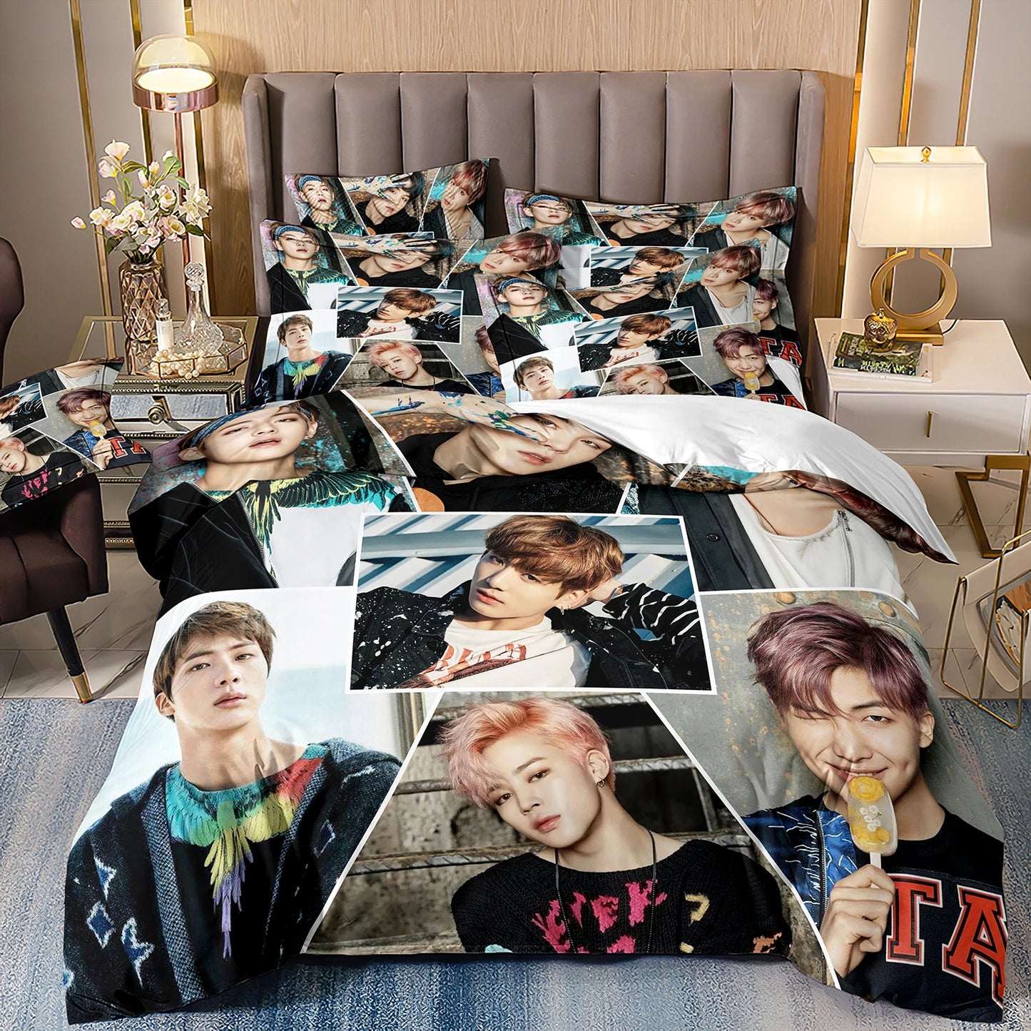 BTS Herren Gruppe Bettwäsche Musikband Bettwäsche für alle Jahreszeiten Twin-Bettwäsche-Set 3-teilig Steppbett Bettdeckenbezug Doppel-King-Bettwäsche-Set