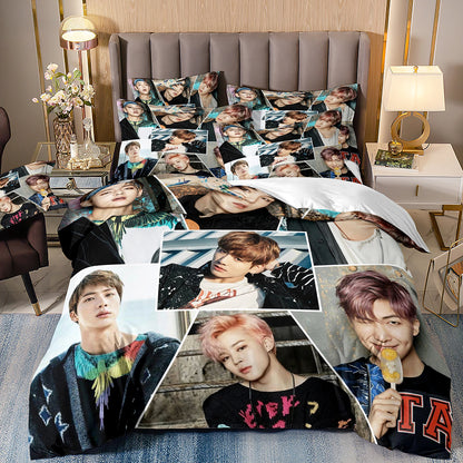 BTS Herren Gruppe Bettwäsche Musikband Bettwäsche für alle Jahreszeiten Twin-Bettwäsche-Set 3-teilig Steppbett Bettdeckenbezug Doppel-King-Bettwäsche-Set