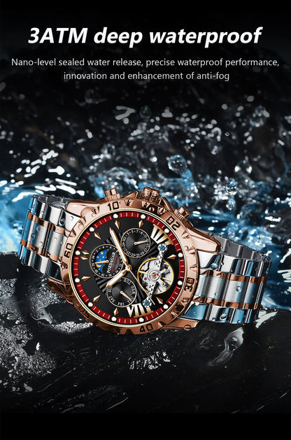 POEDAGAR Luxus Automatische Mechanische Herren Uhr Hohler Tourbillon Wasserdicht Leuchtend Männliche Uhr Woche Datum Geschäftsmänner Uhren