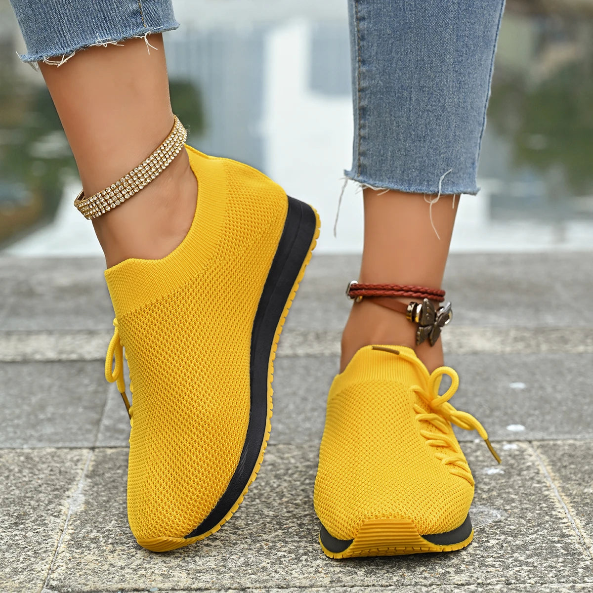 Damen Freizeitschuhe Mode Atmungsaktive Laufnetz-Flats Sneaker