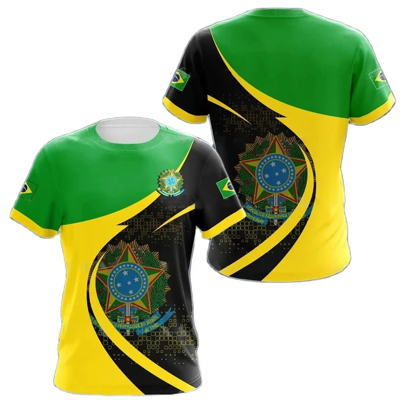 Brasilianisches Herren-T-Shirt, O-Ausschnitt, kurze Ärmel, modischer Brasilien-Flaggen-Aufdruck, Streetwear, übergroß, lockere Camisa Brasil, Herrenbekleidung