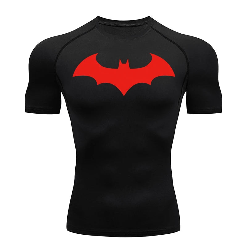 Camisetas de compresión con estampado de murciélago para hombre, rashguard de manga corta, camiseta de running para entrenamiento físico, camisetas deportivas de verano de secado rápido.
