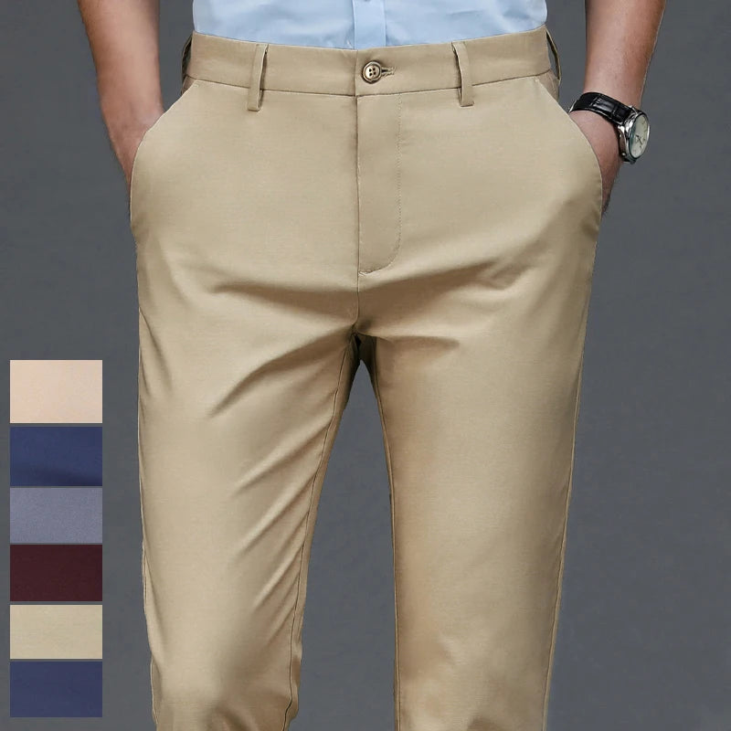 Herrenhose Stretch Einfarbig Schwarz Smart-Casual Herrenhose Büro Schnell trocknend Anzughose Neue Frühling-Herbst Koreanische gerade Hose