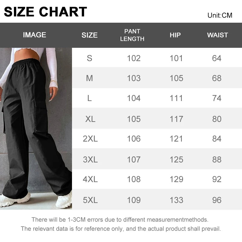 Vintage Streetwear Cargo-Hosen Mode Damen Einfarbig Oversized Tasche Hohe Taille Baggy Hose Lässig Hip-Hop Gerade Neue Hose