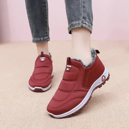 Winter Dickes Fleece Gefüttertes Leder Oberflächen Anti-Rutsch Warme Baumwollschuhe für Frauen Bequeme Flache Schuhe