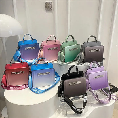 Modische kleine quadratische Handtasche für Damen, Schultertasche mit Buchstabenprint, Farbverlauf Crossbody-Tasche, Retro-Europäischer Stil, PU...
