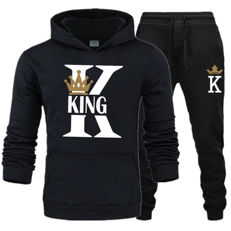 2026 Neue Frühling - und Herbst-Damen- und Herrenpullover-Set KING QUEEN Lockeres Entspanntes Kapuzenpullover-Set für Paare mit Aufdruck