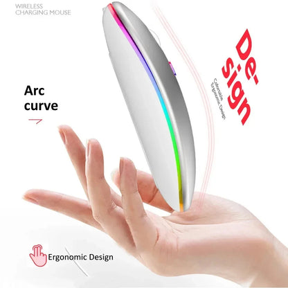 Kabellose wiederaufladbare leise LED-beleuchtete Maus für PC und Laptop, 2,4-GHz-Empfänger, Bluetooth, Dual-Modus optische Maus