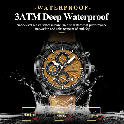 POEDAGAR Luxus Herrenarmbanduhr Quarz Original Leder Herren Uhren Datum Chronograph Wasserdicht Leuchtende Herrenuhr Männlich+Box