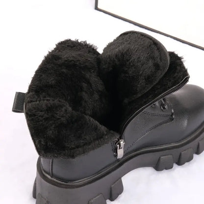 Stiefeletten 2025 Neuer koreanischer Stil mit Fleece gefüttert, Herbst-Winter High-Top Baumwollschuhe, Damenstiefel mit hohem Absatz, mittelhohe Stiefel