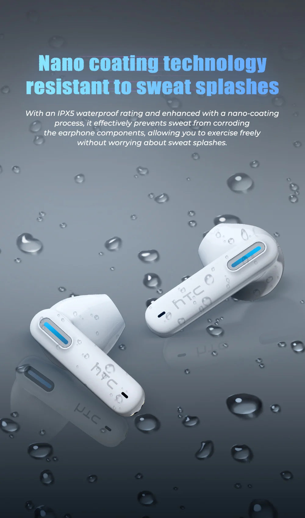 HTC NE49 Bluetooth-Kopfhörer V6.0 TWS Sport Wireless Kopfhörer Ultra geringe Latenz Gaming-Headset Ohrhörer Lange Lebensdauer