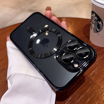 Verchromtes weiches TPU-Case mit vollständigem Linsenschutz für iPhone 13 14 12 11 15 Pro Max Plus Magsafe magnetische Handyhülle kabelloses Ladecover