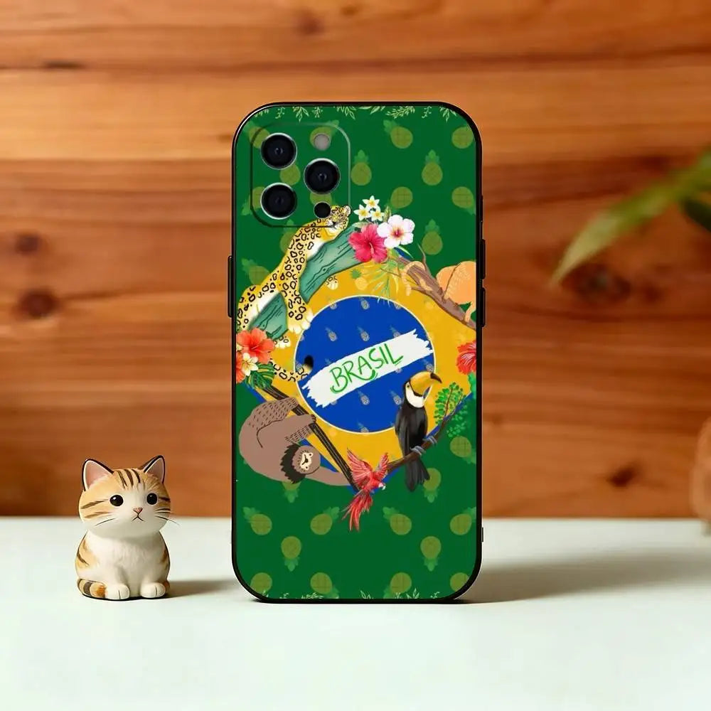 B-Brasilien B-brasilianische Flagge Handyhülle für iPhone 17, 16, 15, 14, 13, 12, 11 Plus, Pro Max, Andere Weiche Schwarze Hülle
